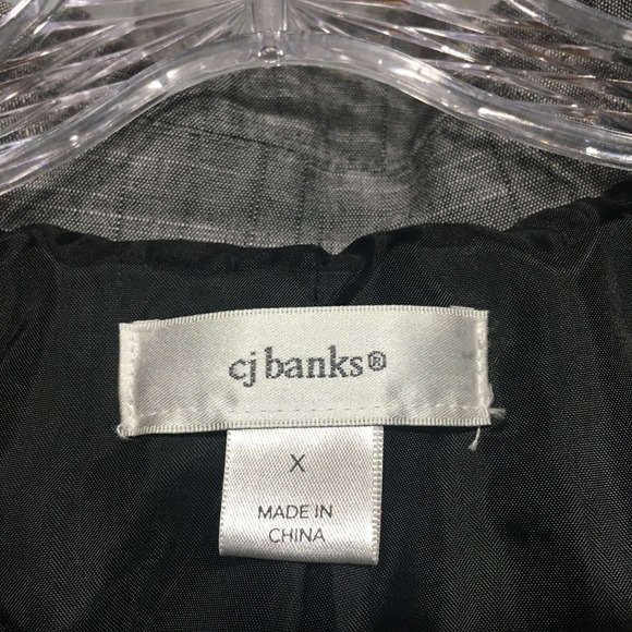 CJ Banks X 14W Short Gray Ruched Blazer Jacket Pleated Shoulder Pads Open Lined - Picture 10 of 12